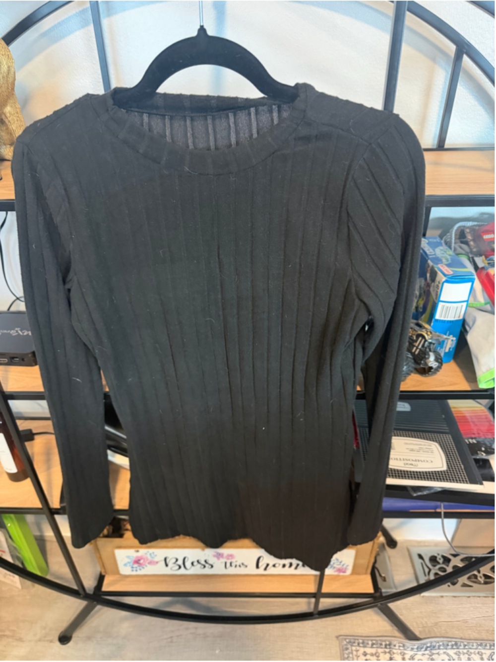Women's SHEIN Ribbed Long Sleeve Crew Neck Sweater Black Size L